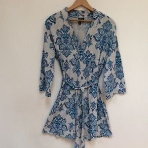 Cynthia Rowley Women's Robe Short Gray Blue Print
